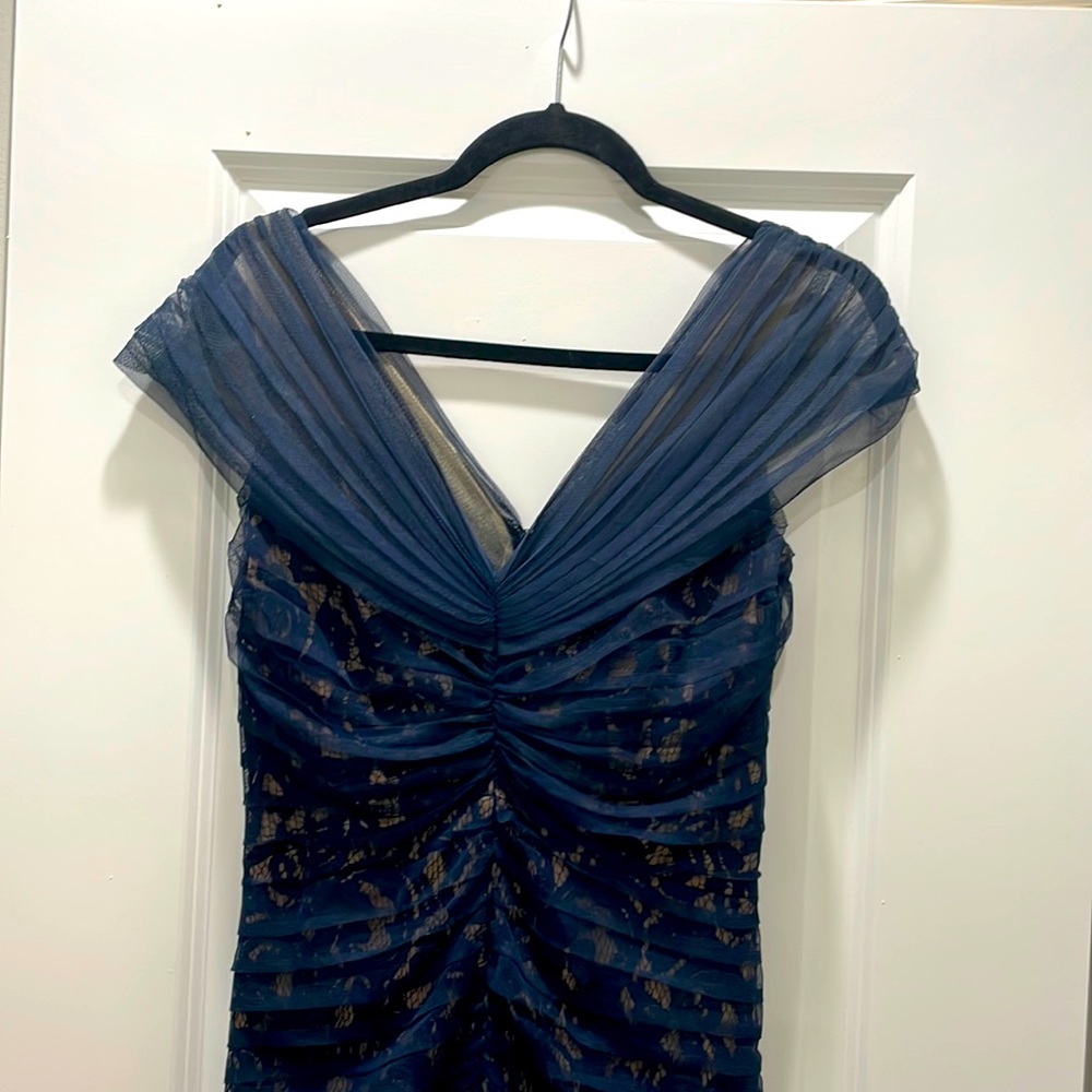 Tadashi Shoji navy lace gown